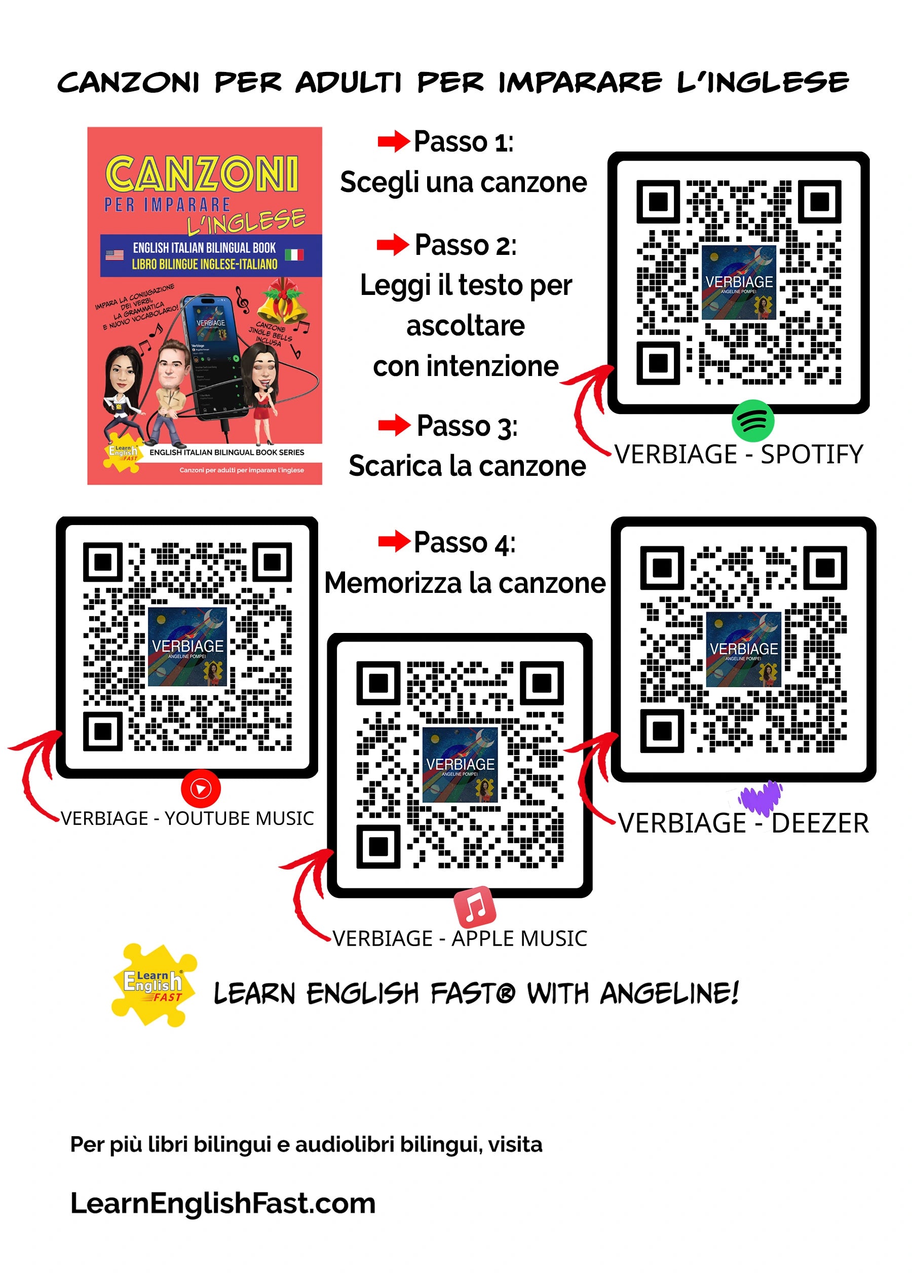 Songs For Learning English: English–Italian Bilingual Book (PDF Edition)