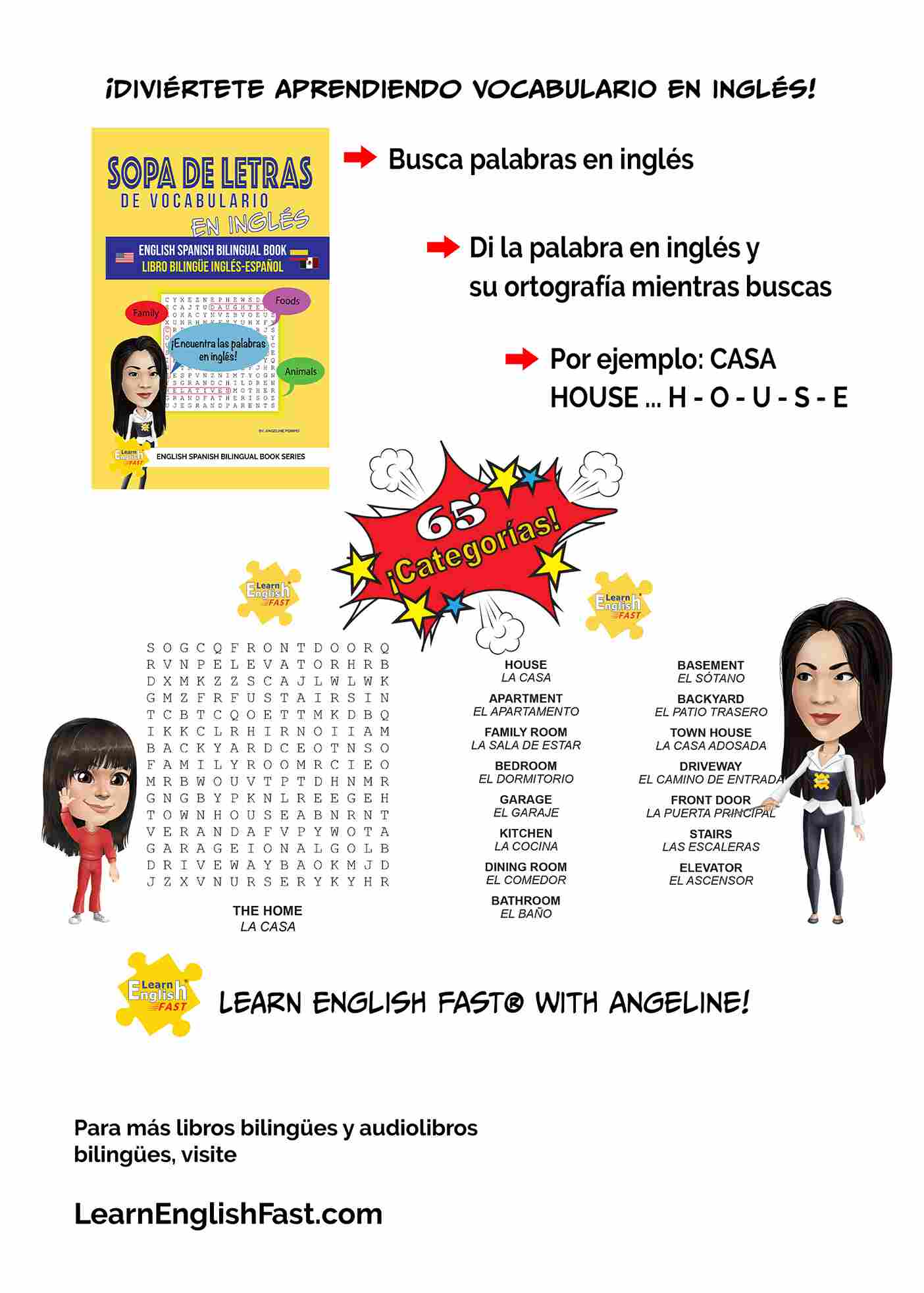 English Vocabulary Word Searches: English–Spanish Bilingual Book (PDF Edition)