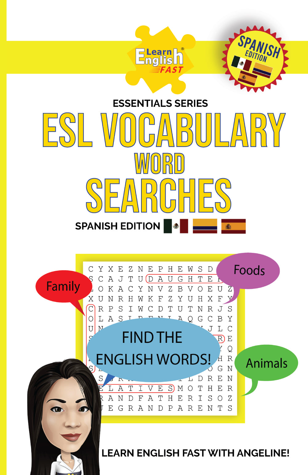 libro de búsqueda de palabras bilingüe inglés español para practicar aprender vocabulario en inglés